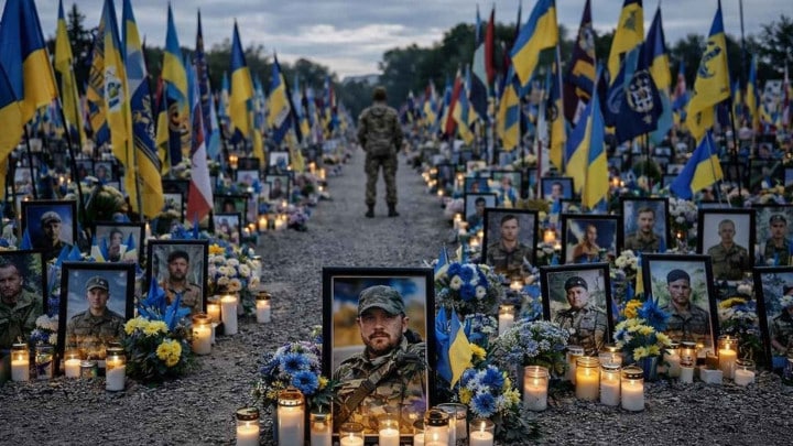 Minnesplats i Ukraina fyra år efter invasionen – daglig terror och fallna soldater