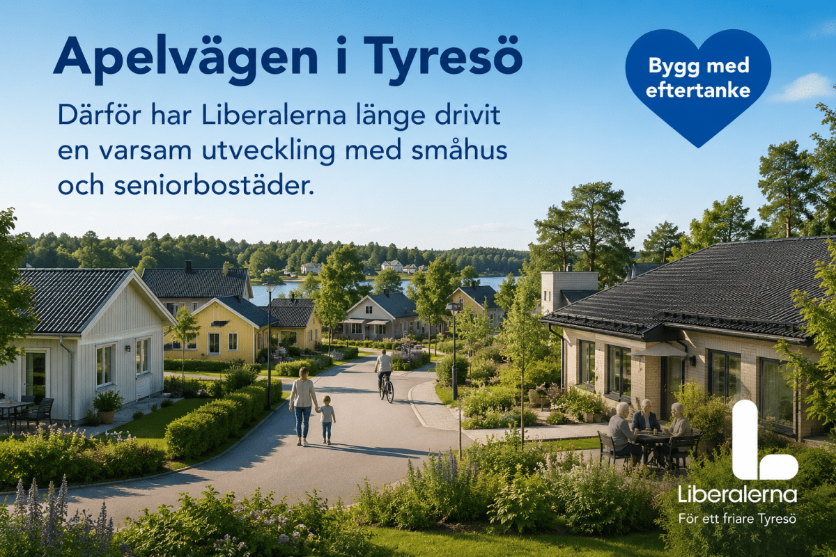 Apelvägen i Tyresö där Liberalerna länge drivit en varsam utveckling med småhus och seniorbostäder