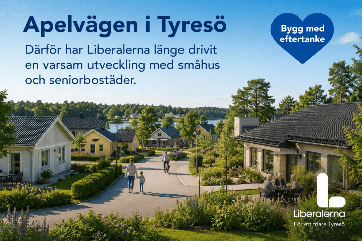 Apelvägen i Tyresö där Liberalerna länge drivit en varsam utveckling med småhus och seniorbostäder